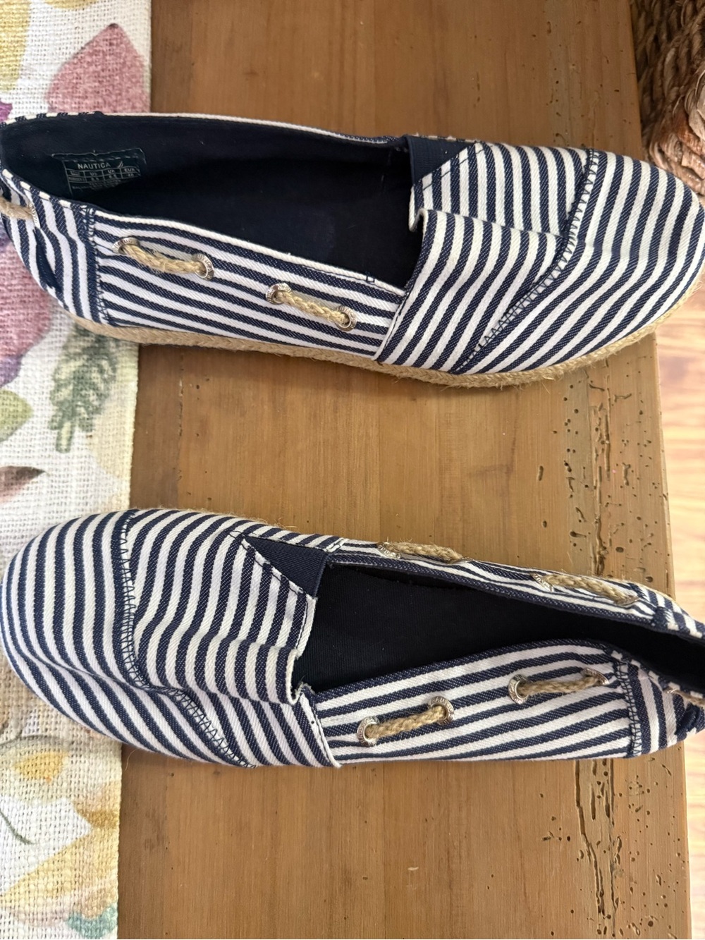 Nautica Navy and White Striped Espadrille Flats